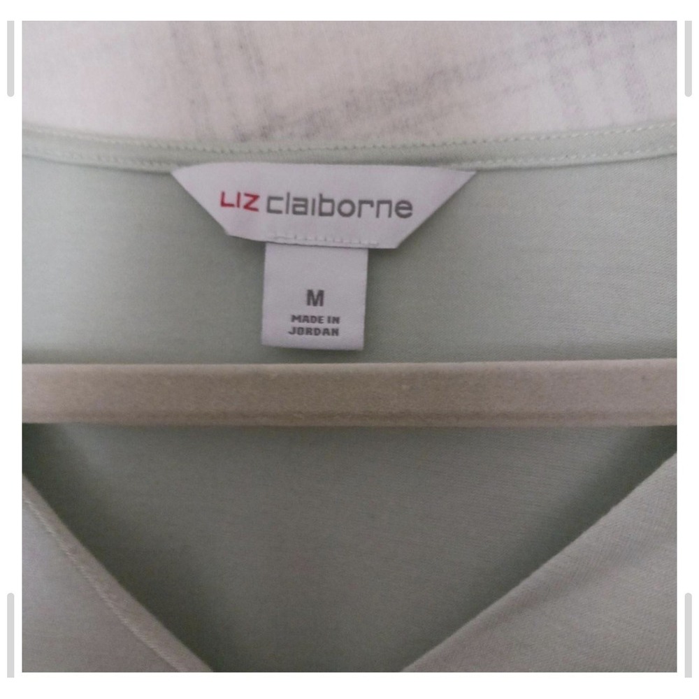 Liz Claiborne Womens Sage Green V-Neck Flutter Sleeve Blouse Top Size M Medium - Picture 2 of 2